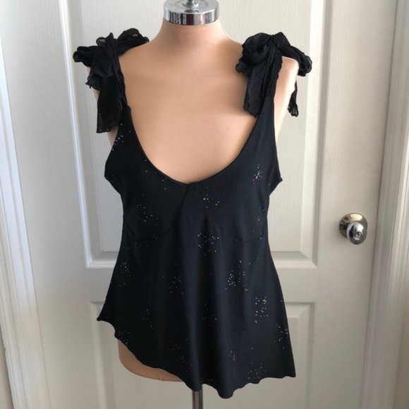 Black Top w Sparkles Adjustable Straps Asymmetrical Side on Bottom  Sz.L - Picture 1 of 10